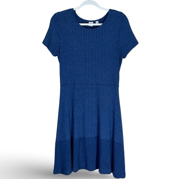 GAP Dresses & Skirts - GAP Ribbed Knit Casual Fit & Flare Dress Women S Blue Minimalist Preppy Pullover